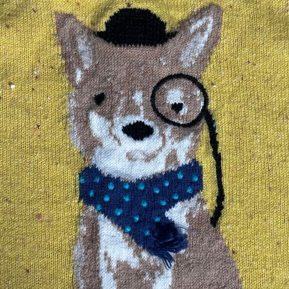 Talbots Petites Yellow Fox Sweater Monocle Top Hat Scarf Pullover Crewneck Knit - Picture 8 of 9